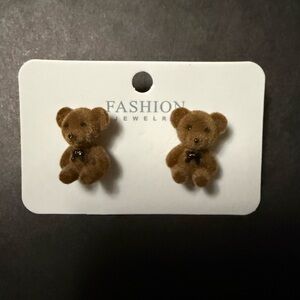 Fashion Jewelry Brown Fuzzy Teddy Bear Stud Earrings